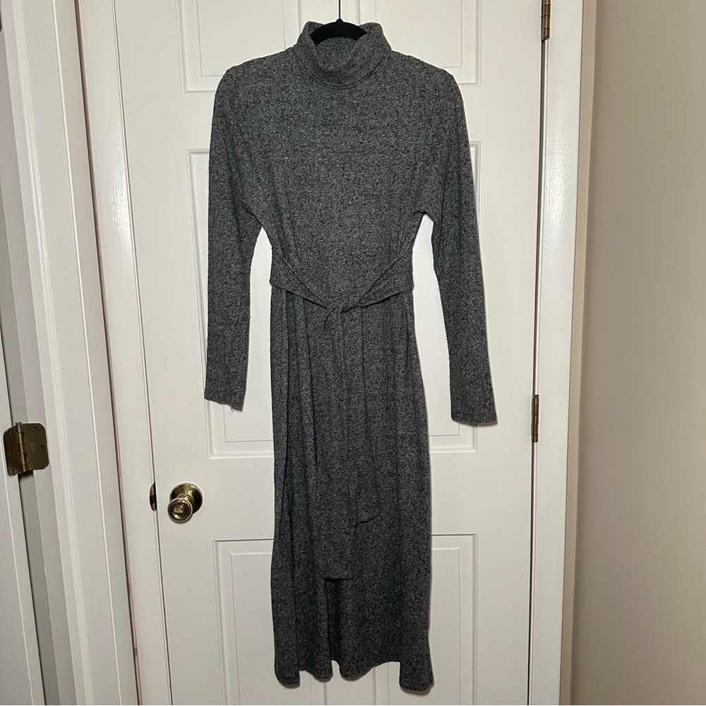 Zara Marled Grey Belted Turtleneck Dress Size L/Large